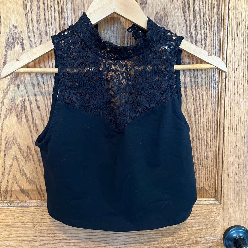 Charlotte Russe Black Lace High Neck Crop Top